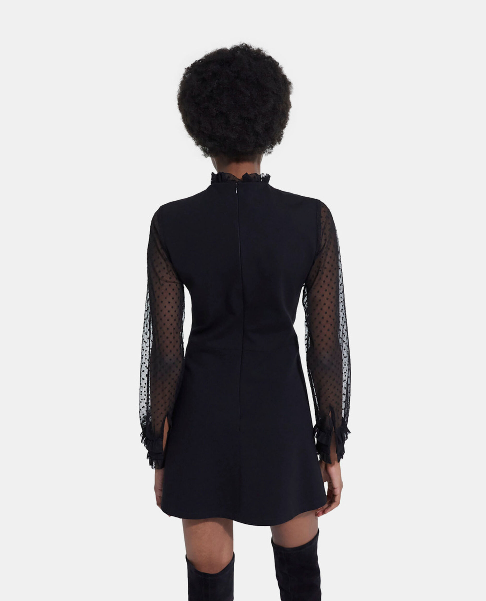 Short black dress with high neck, BLACK, hi-res image number null