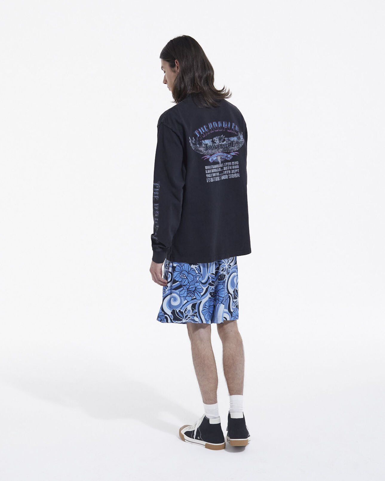 The Kooples HOMME BLACK WASHED t-shirt noir coton imprimé manches longues