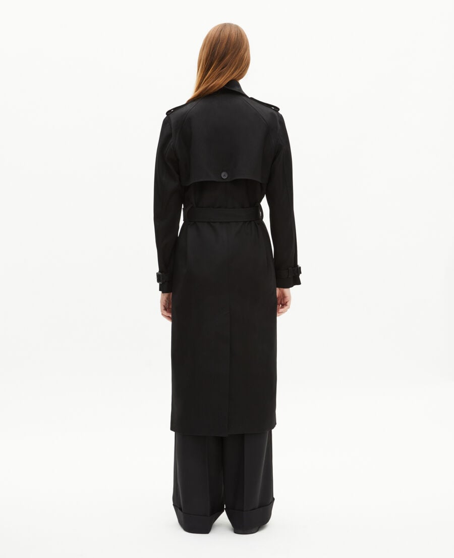 The Kooples WOMEN BLACK long black cotton trench coat