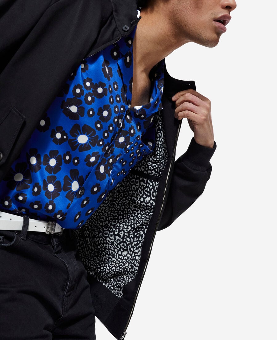 The Kooples HERREN BLACK schwarze gefütterte jacke mit leopardenprint