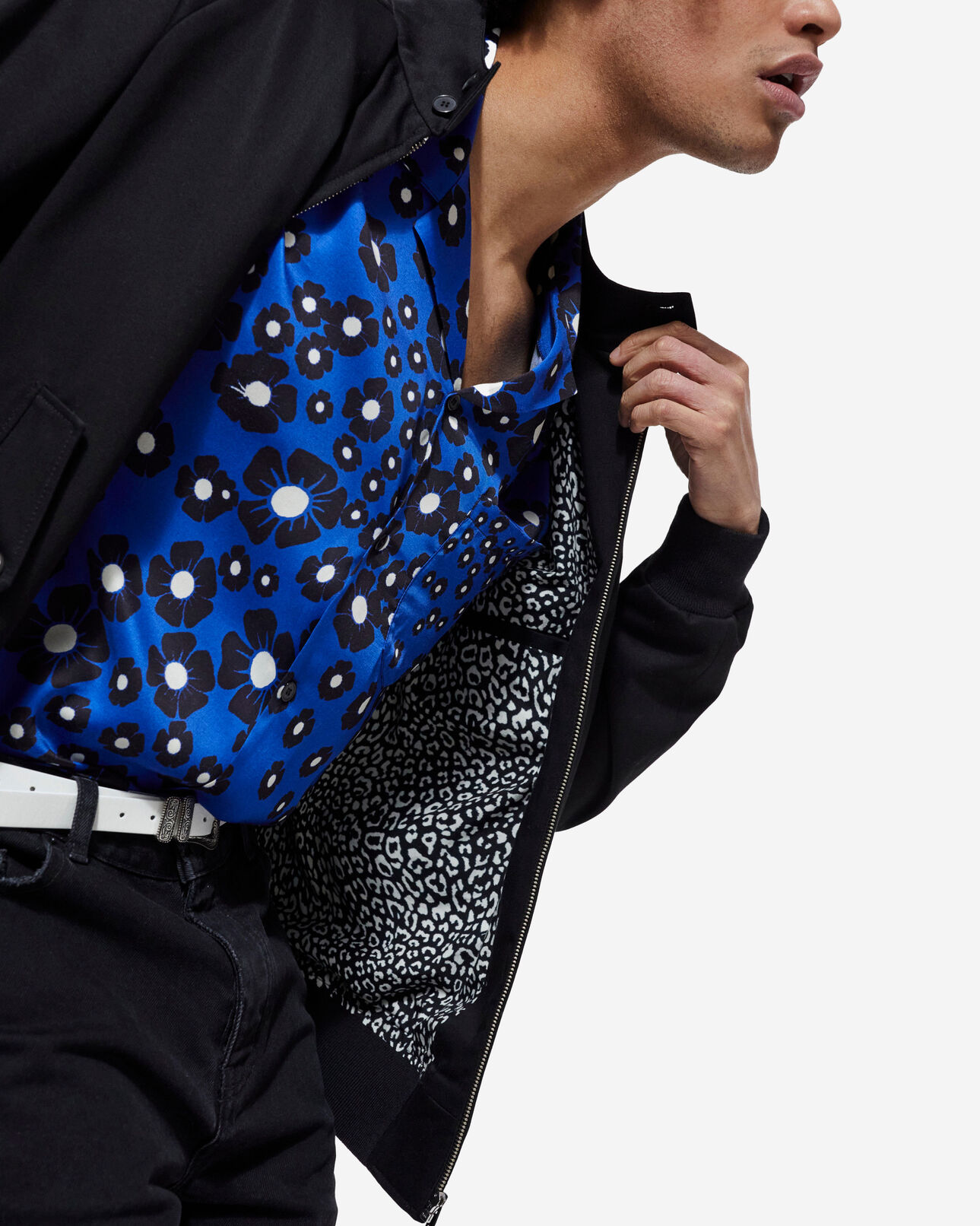 The Kooples HOMME BLACK blouson noir doublure léopard