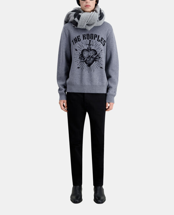 dagger through heart grey sweater in wool blend