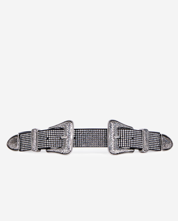 ceinture en cuir avec strass et double boucle western