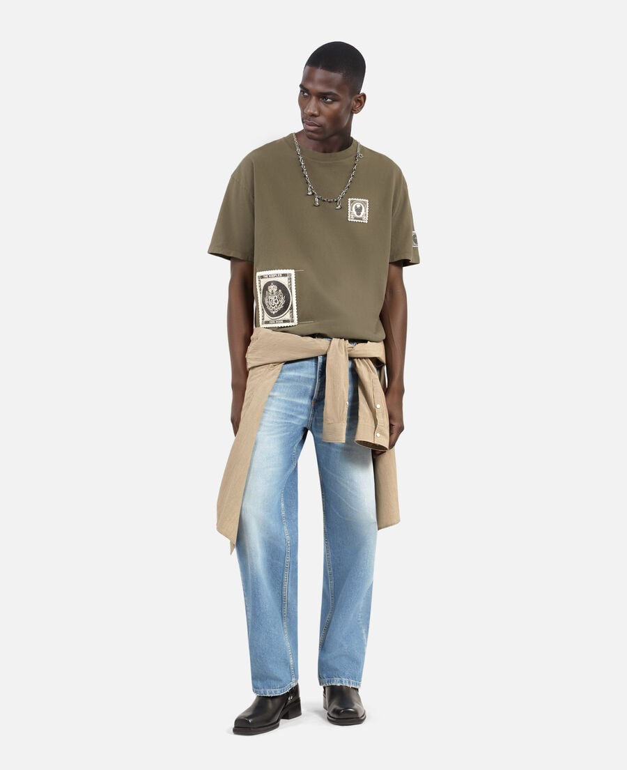 The Kooples MEN DARK BROWN t-shirt with khaki patches