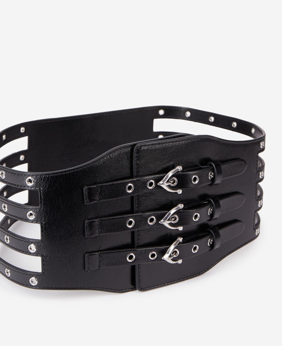 The Kooples WOMEN BLACK black leather corset belt with eyelets