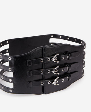 The Kooples WOMEN BLACK black leather corset belt with eyelets