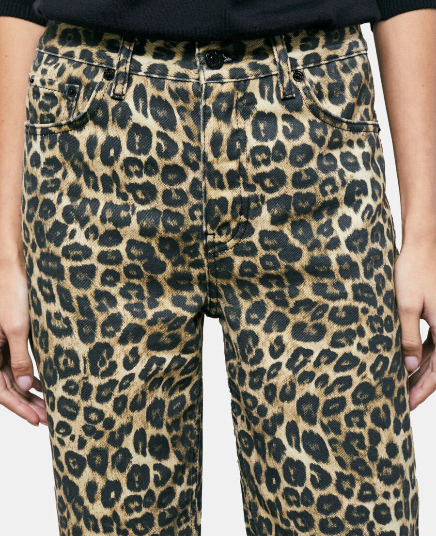 leopard print straight-cut jeans