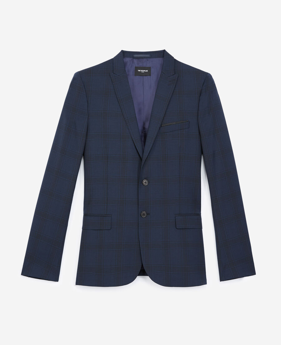 veste laine bleu marine à carreaux