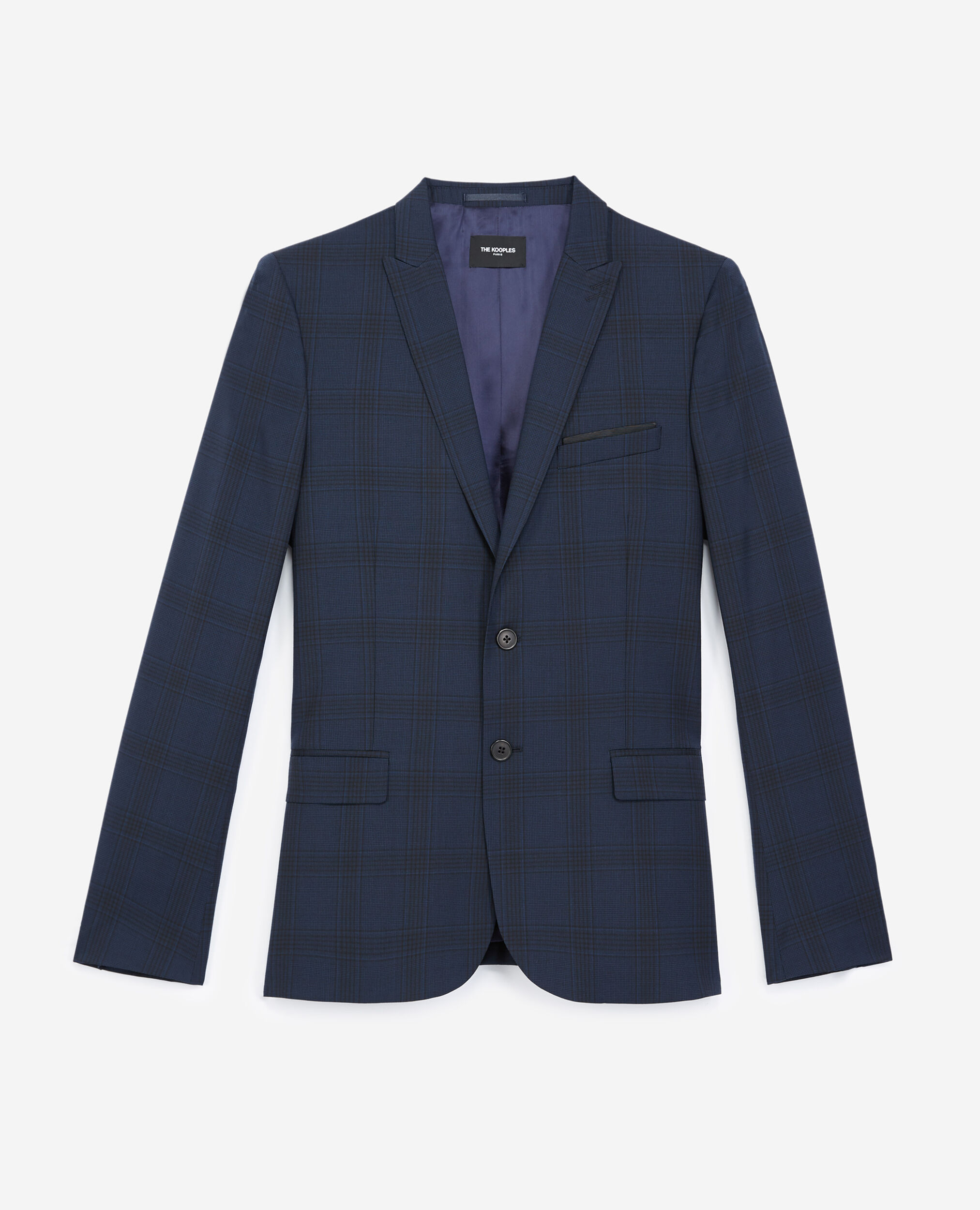 Veste laine bleu marine à carreaux, NAVY, hi-res image number null