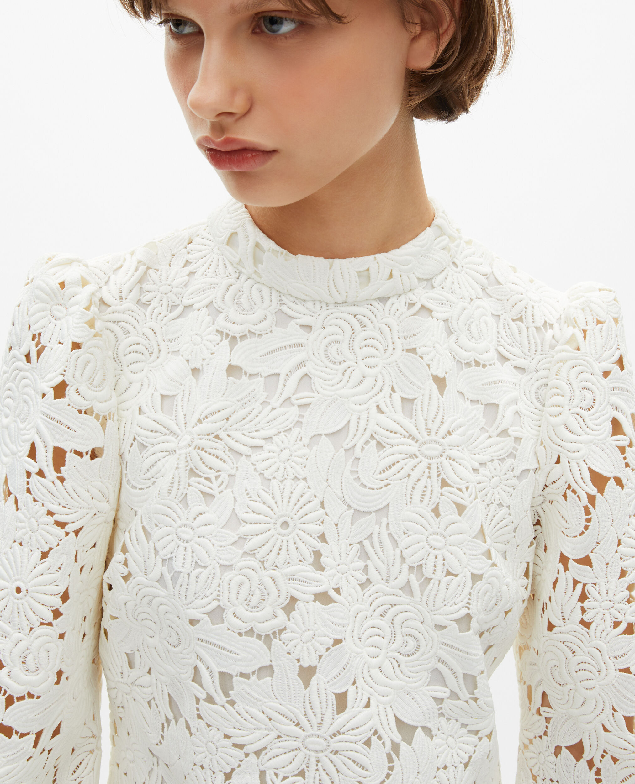 Kurzes Kleid aus ecrufarbener Blumenspitze, ECRU, hi-res image number null
