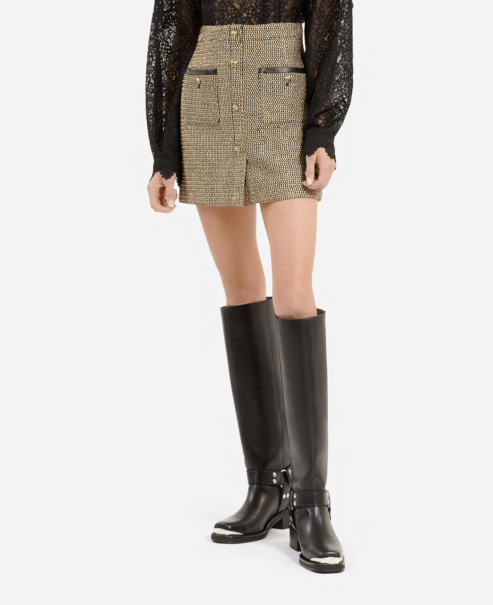 The Kooples FEMME BLACK / GOLD jupe courte noire et dorée