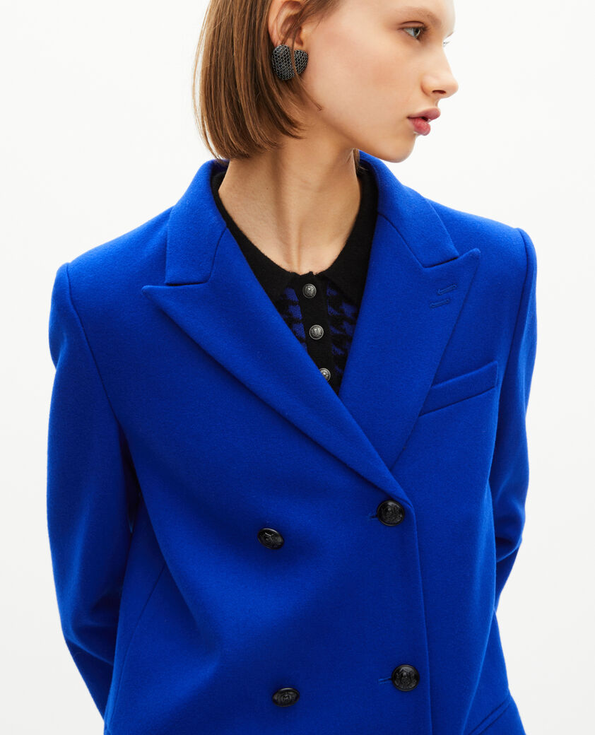 The Kooples FEMME ROYAL BLUE manteau long crois&eacute; en laine bleu &eacute;l&eacute;ctrique