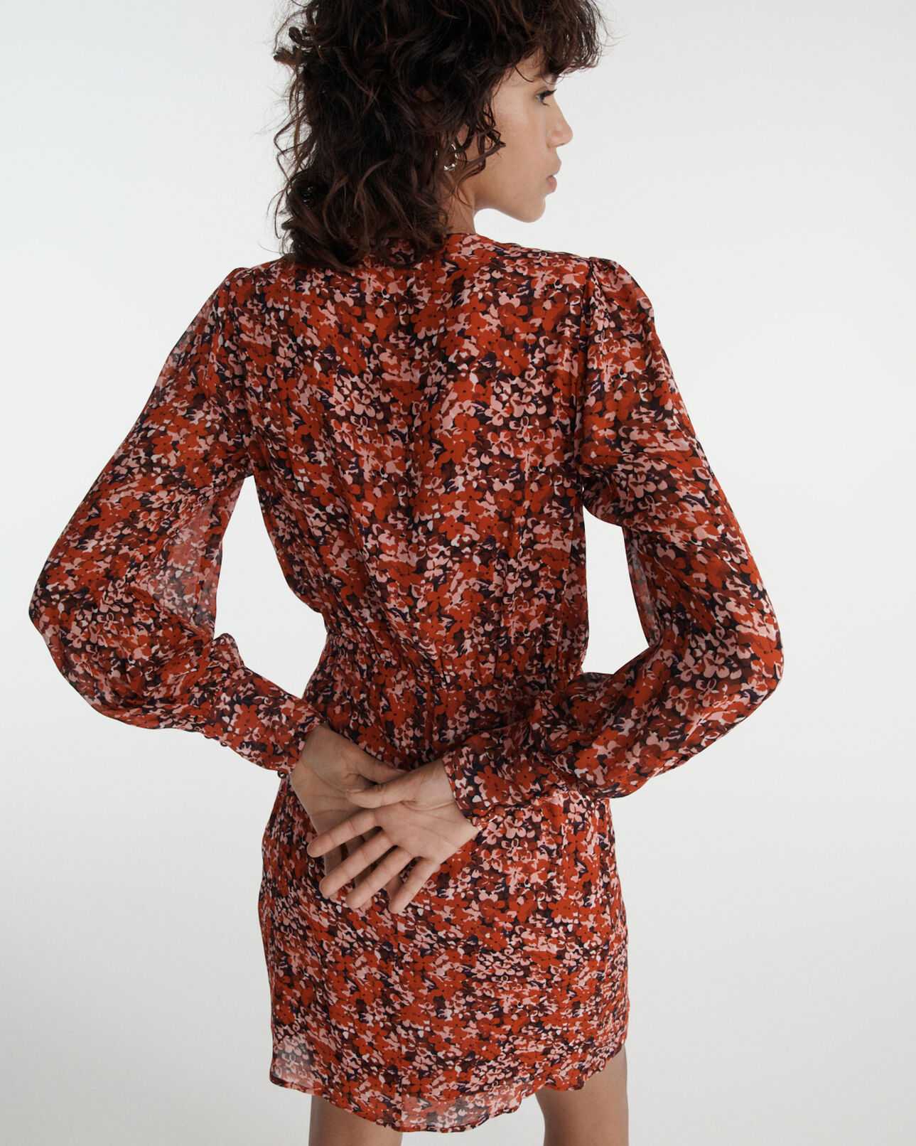 The Kooples WOMEN RED flowing red dress with floral motif