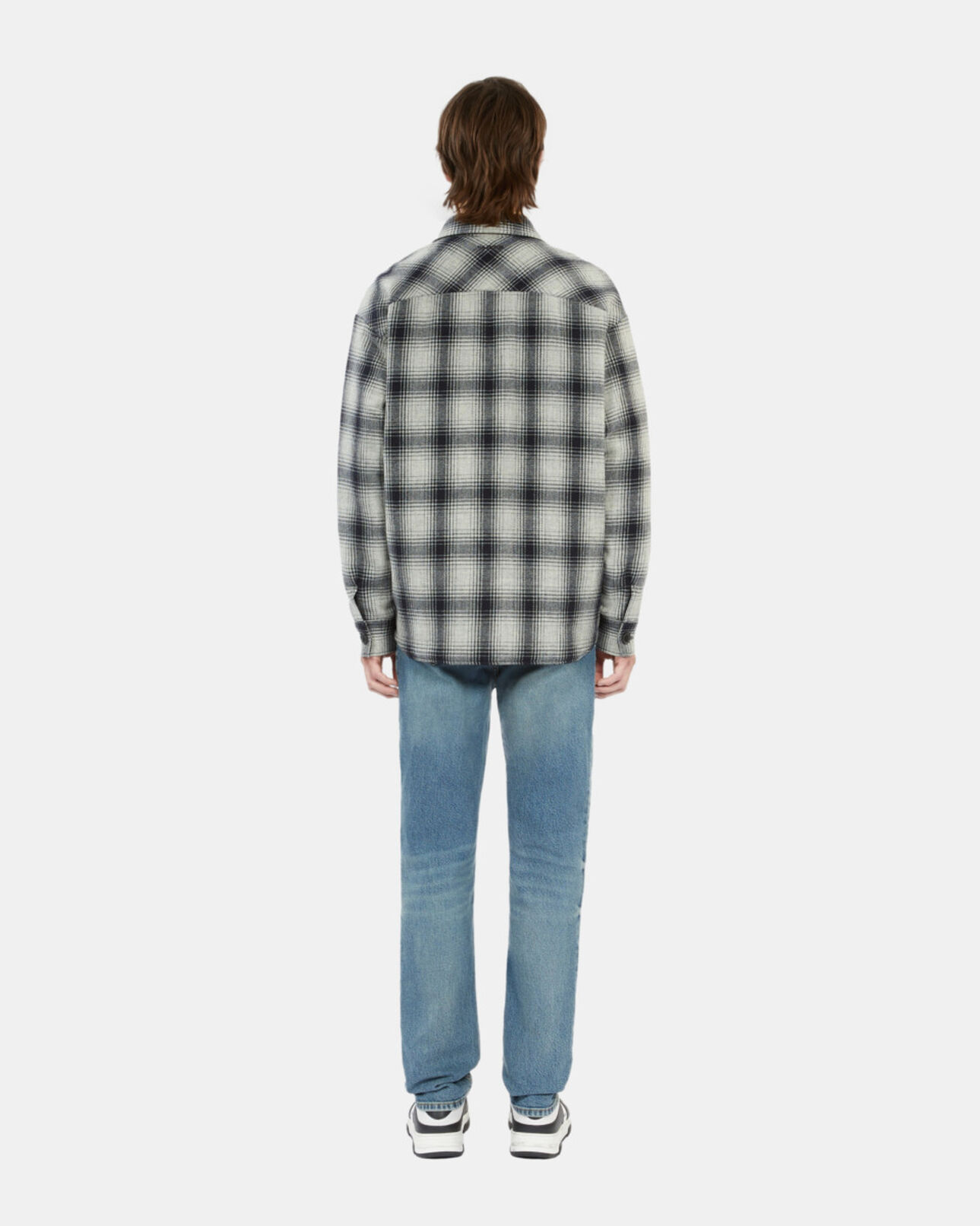 The Kooples MEN GREY BLACK checkered wool-blend overshirt jacket
