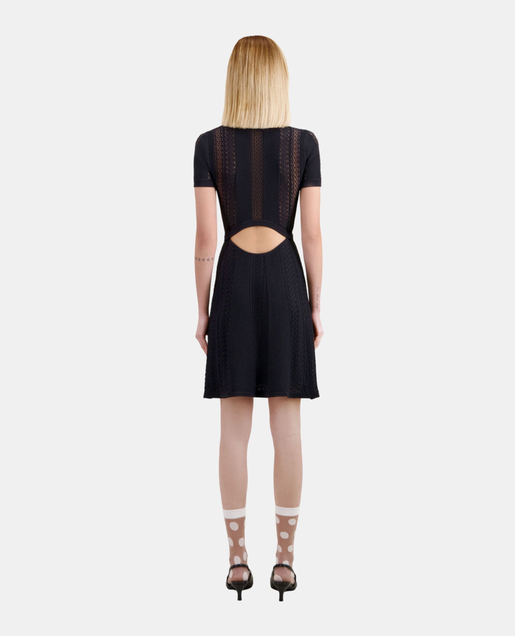 Short black openwork knit dress, BLACK, hi-res image number null