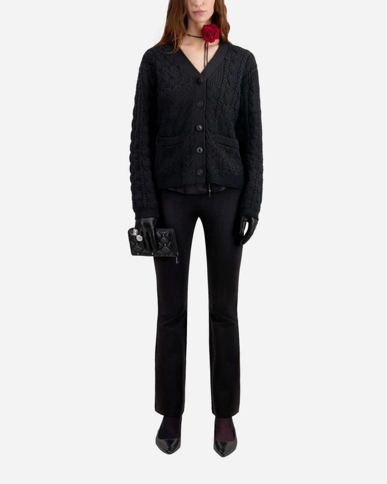 The Kooples WOMEN BLACK black cable knit wool cardigan