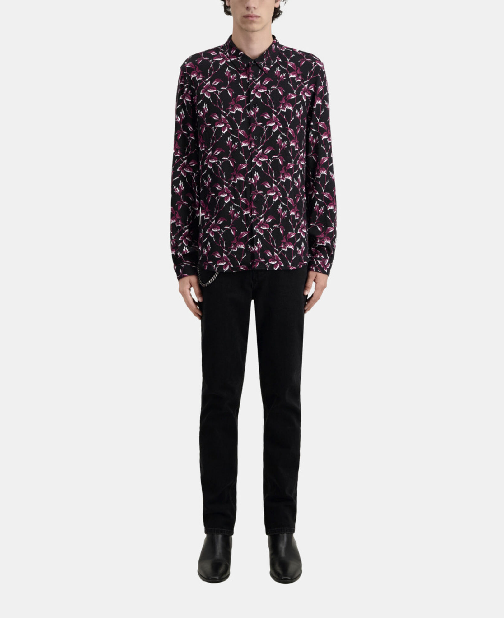 The Kooples MEN BLACK - BURGUNDY printed shirt