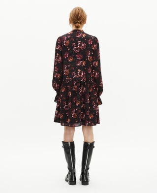 The Kooples WOMEN BLACK - RED rose print short dress in burgundy silk blend