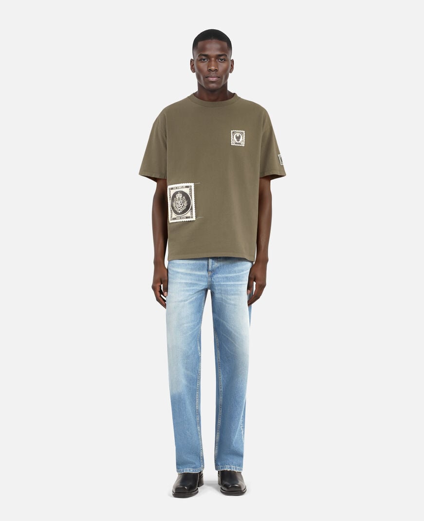 The Kooples HERREN DARK BROWN t-shirt mit khakifarbenen patches