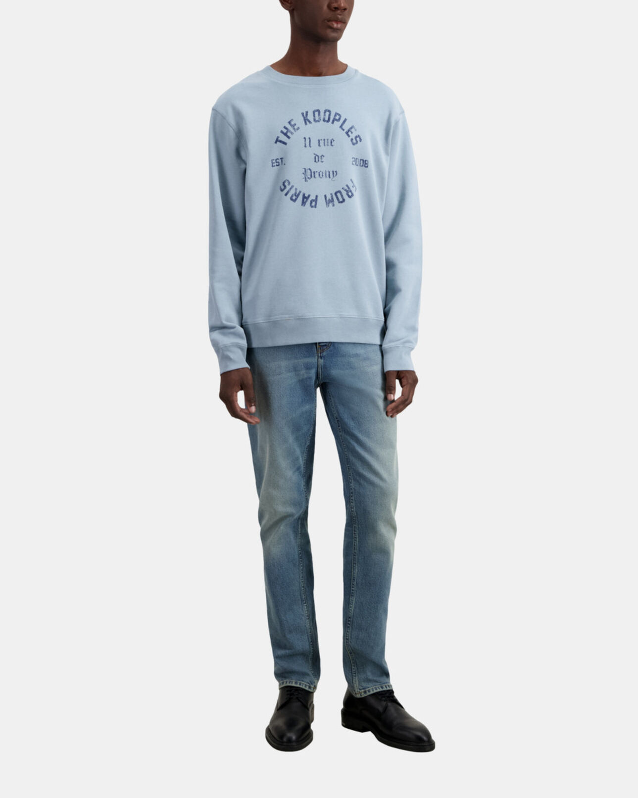 The Kooples HERREN BLUE GREY hellblaues sweatshirt mit siebdruck