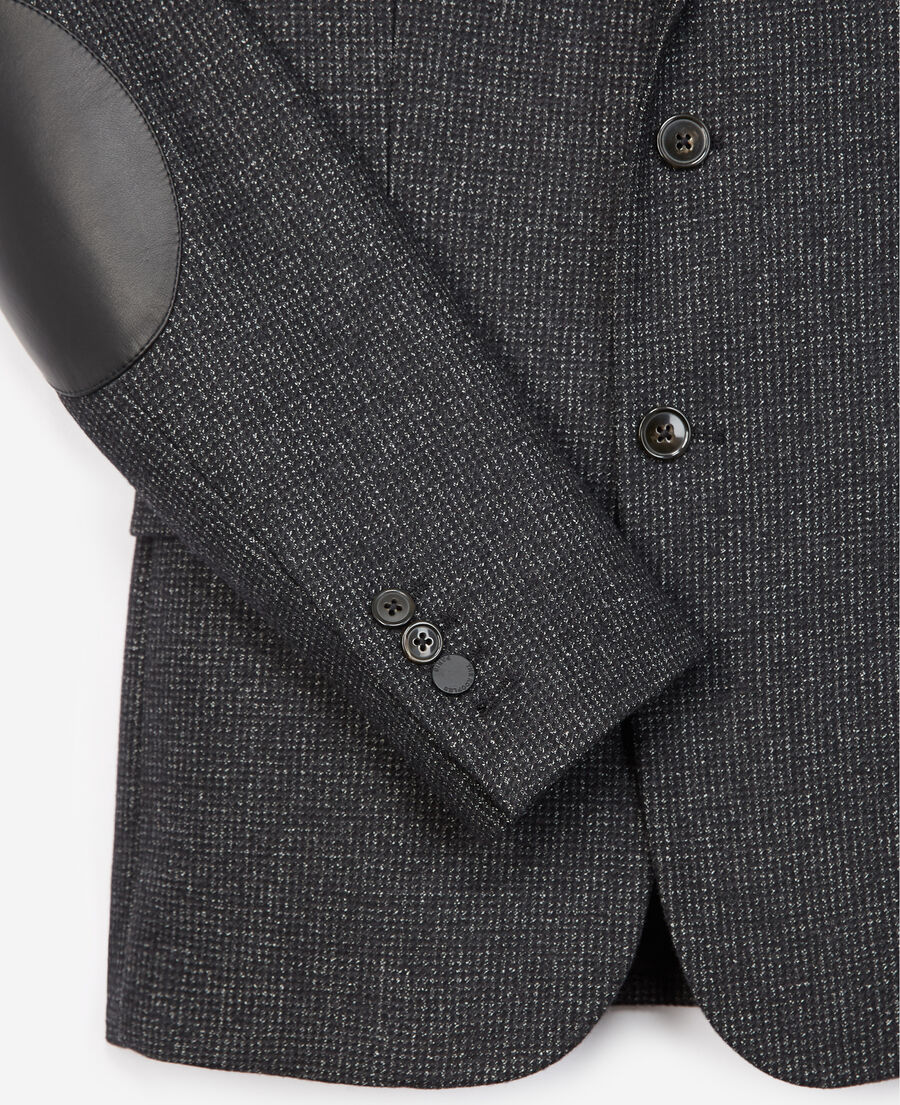 formal black jacket in wool w/elbow patches