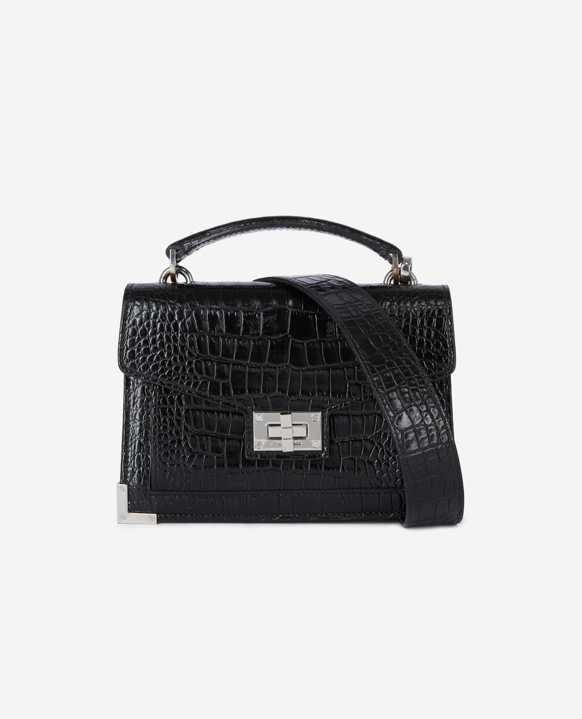 Emily② Emily small crocodile-effect bag in black leather | The Kooples US