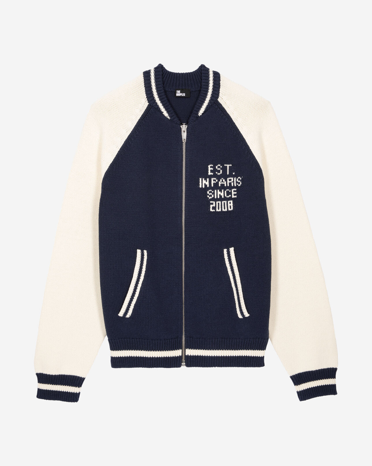 The Kooples MEN DARK NAVY-ECRU navy and ecru teddy cardigan