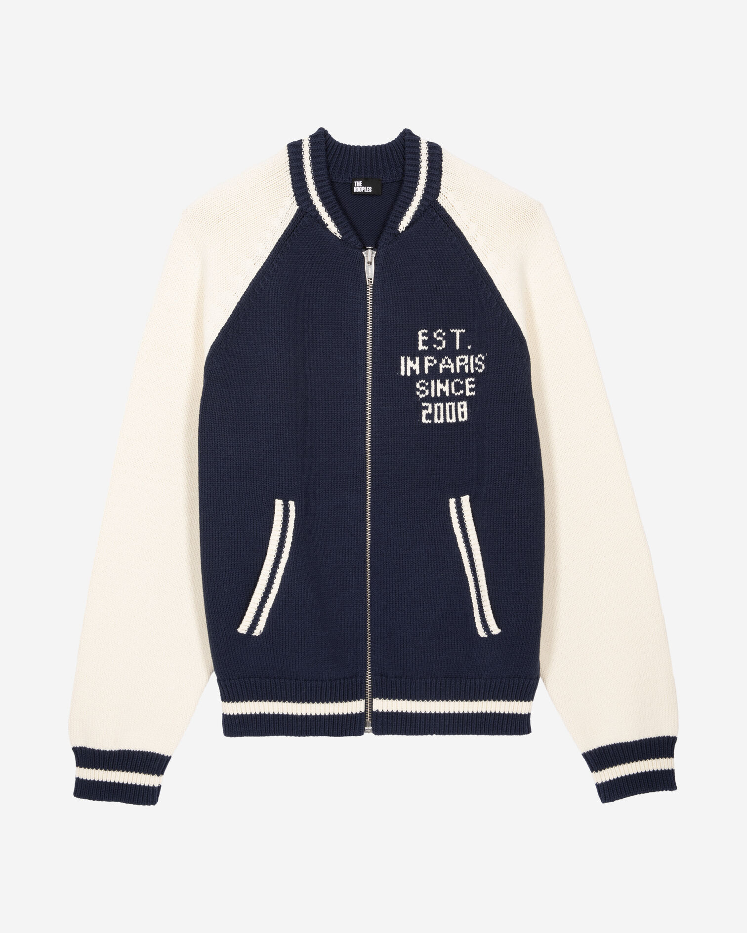 Navy and ecru teddy cardigan, DARK NAVY-ECRU, hi-res image number null