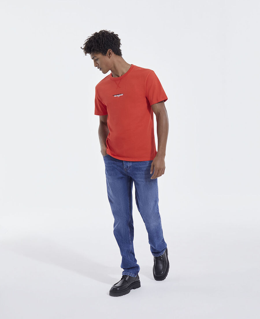 red cotton t-shirt with triple logo