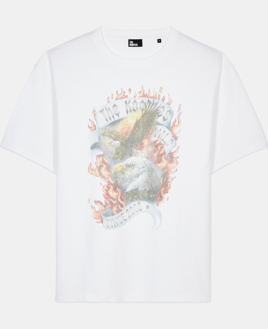 The Kooples HERREN ECRU ecrufarbenes t-shirt &bdquo;eagles on fire&ldquo;