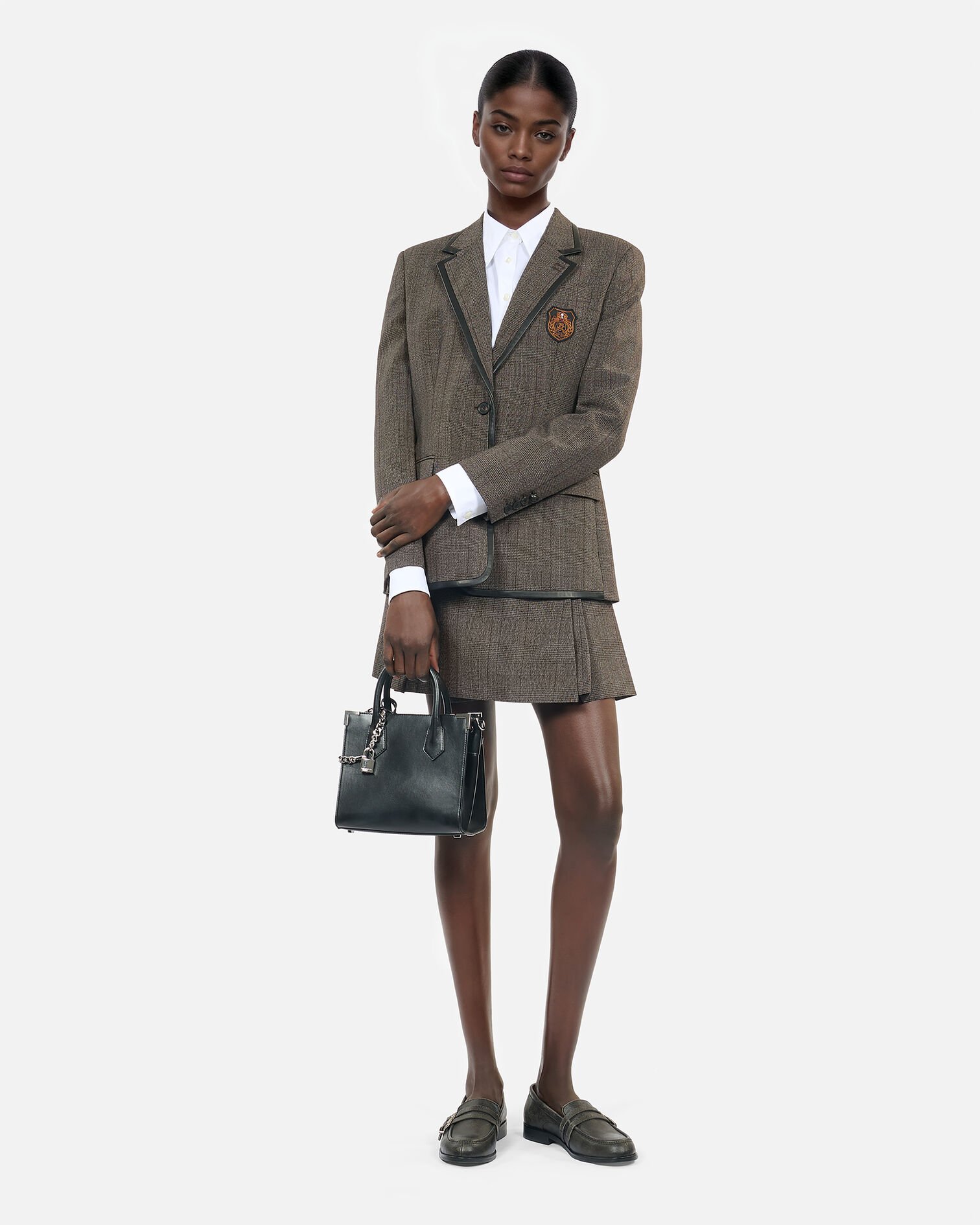 Brown wool Prince of Wales jacket, BROWN, hi-res image number null
