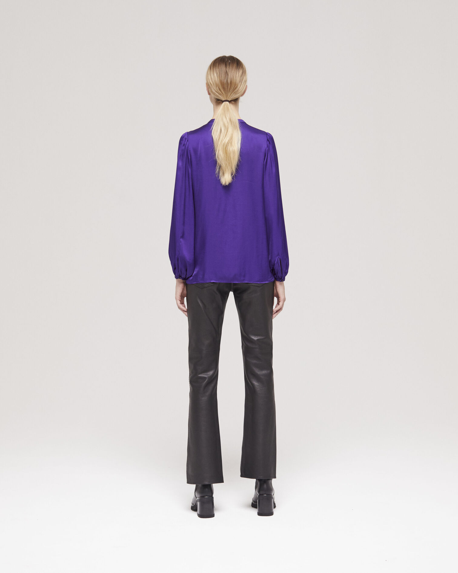 Purple shirt with puffed sleeves, PURPLE, hi-res image number null