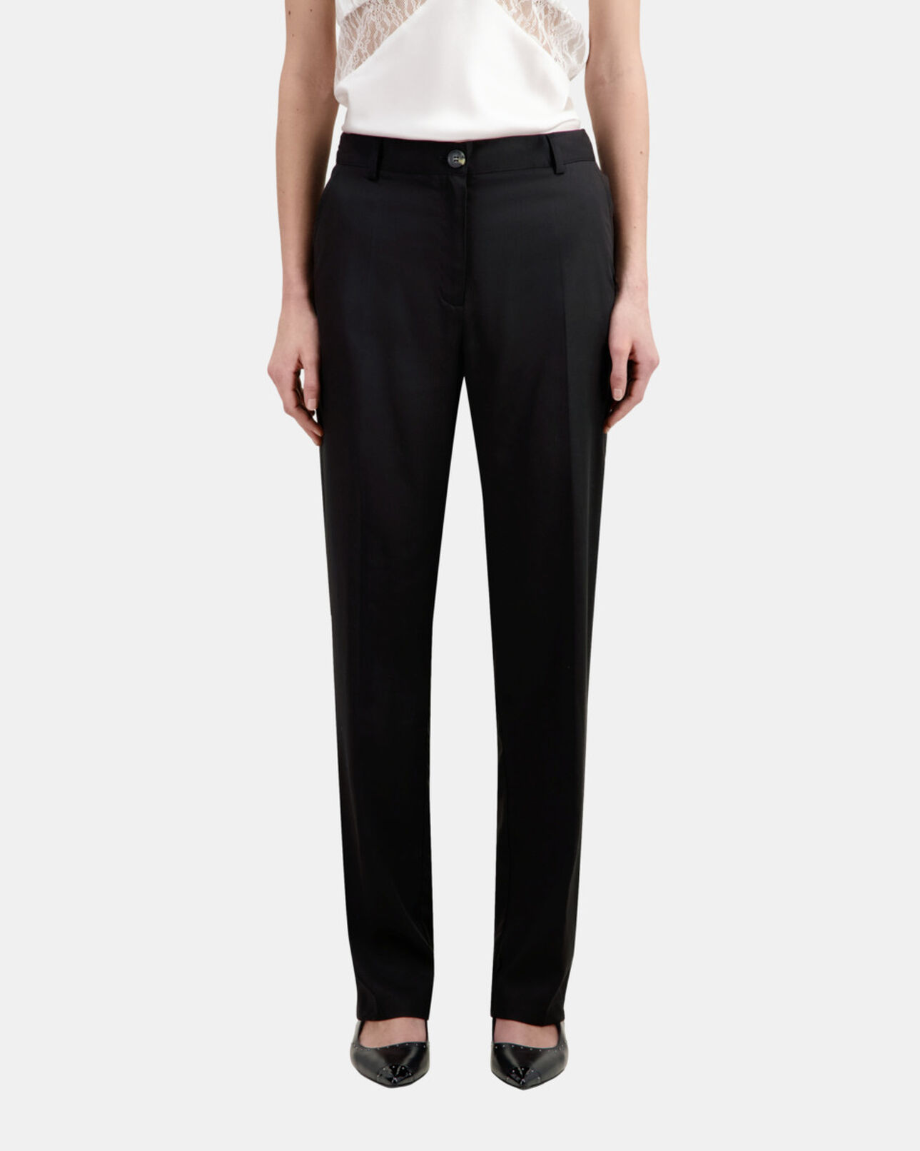 The Kooples FEMME BLACK pantalon droit tencel style militaire noir