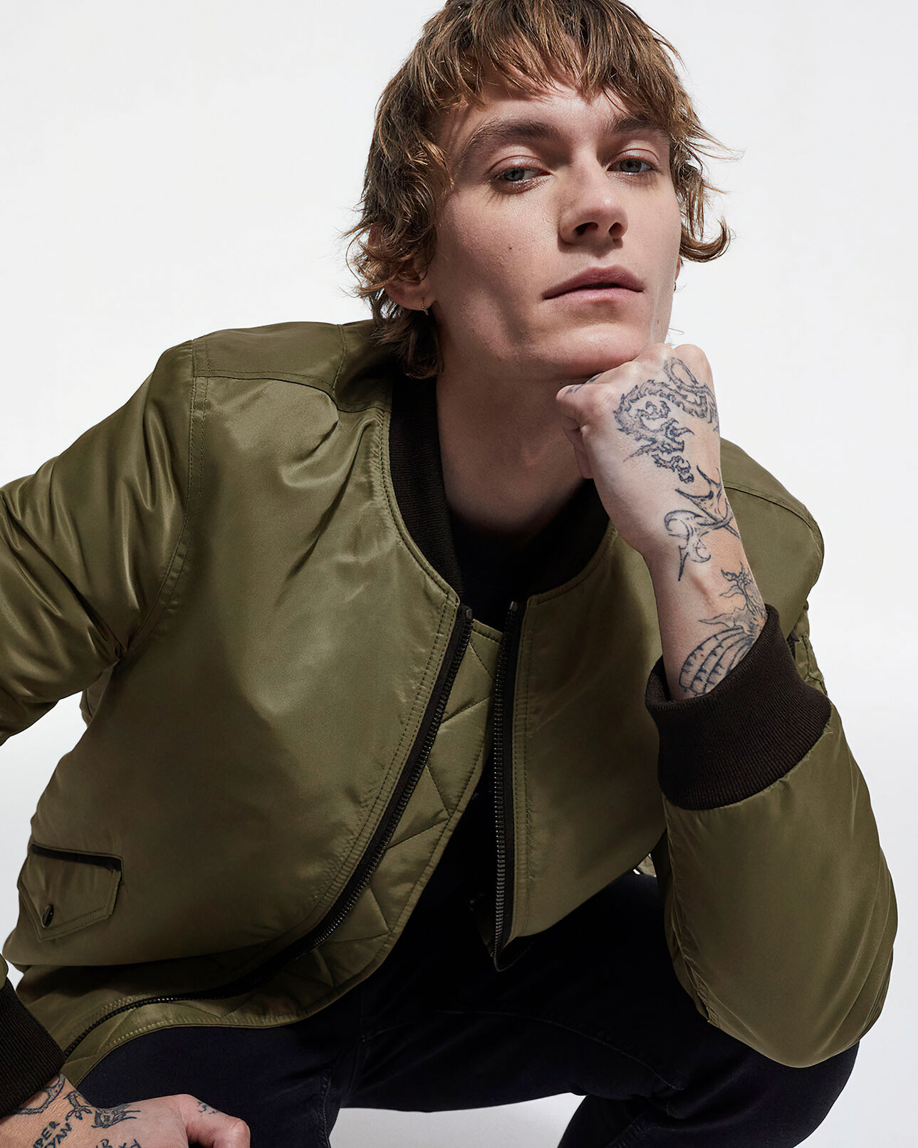 The Kooples MEN KAKI khaki bomber jacket with leopard lining