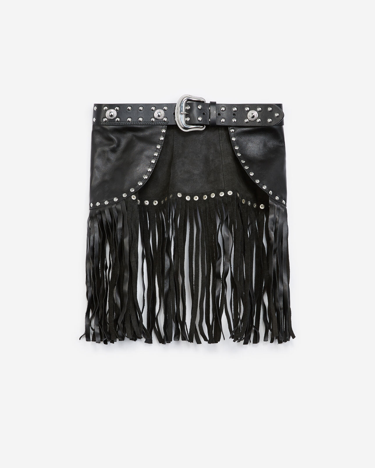 The Kooples FEMME BLACK ceinture cuir noire large à franges