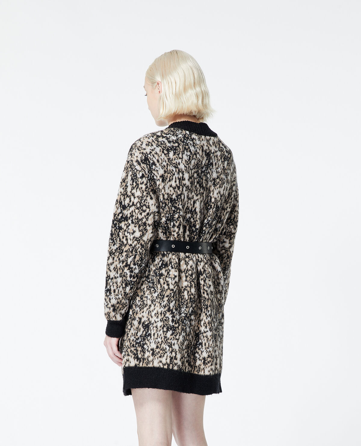 Long knit printed cardigan with leopard print The Kooples UK