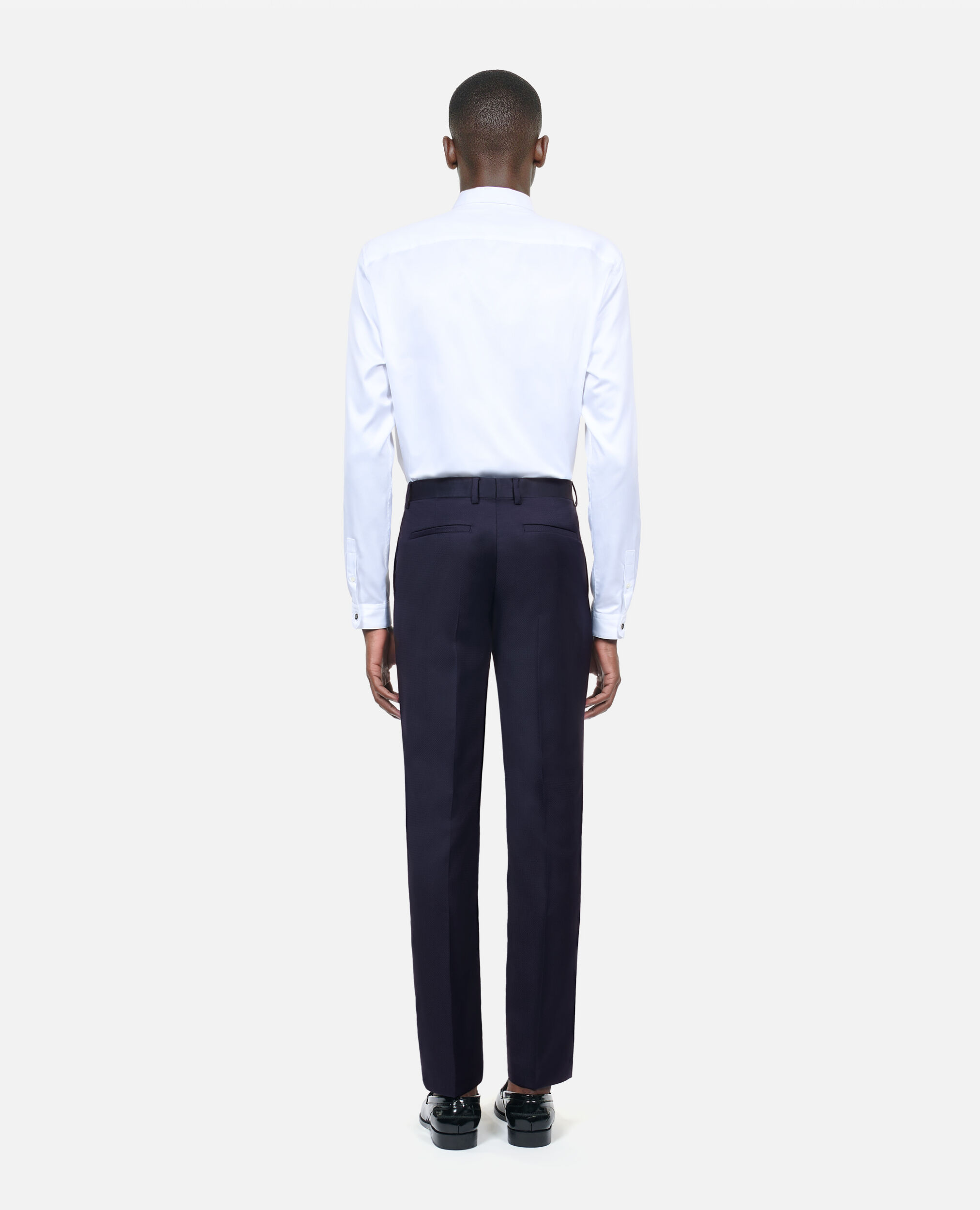 Blue navy wool tuxedo fitted trousers, NAVY, hi-res image number null