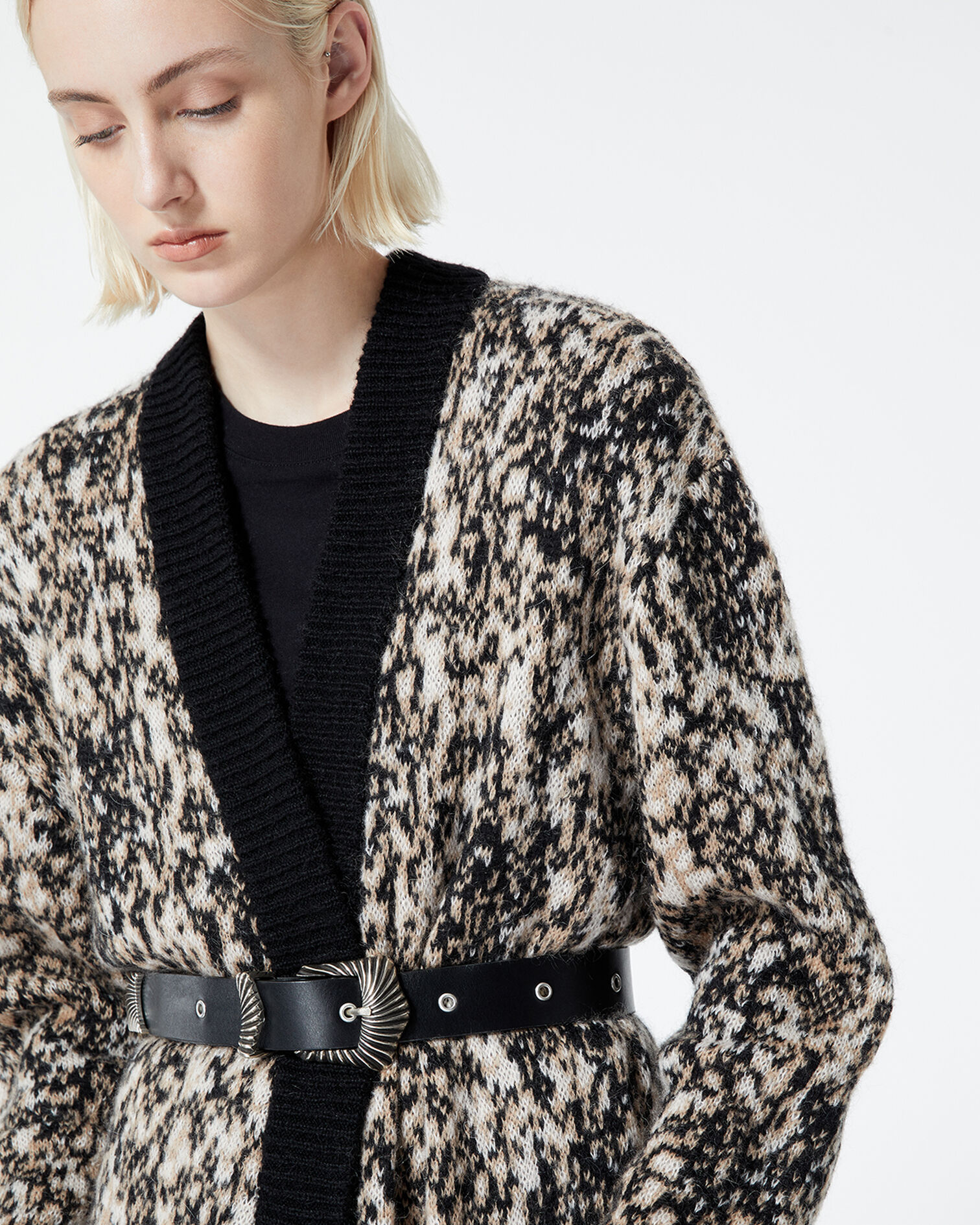 Strickjacke Leopardenprint lang, WHITE + BLACK PRINT, hi-res image number null