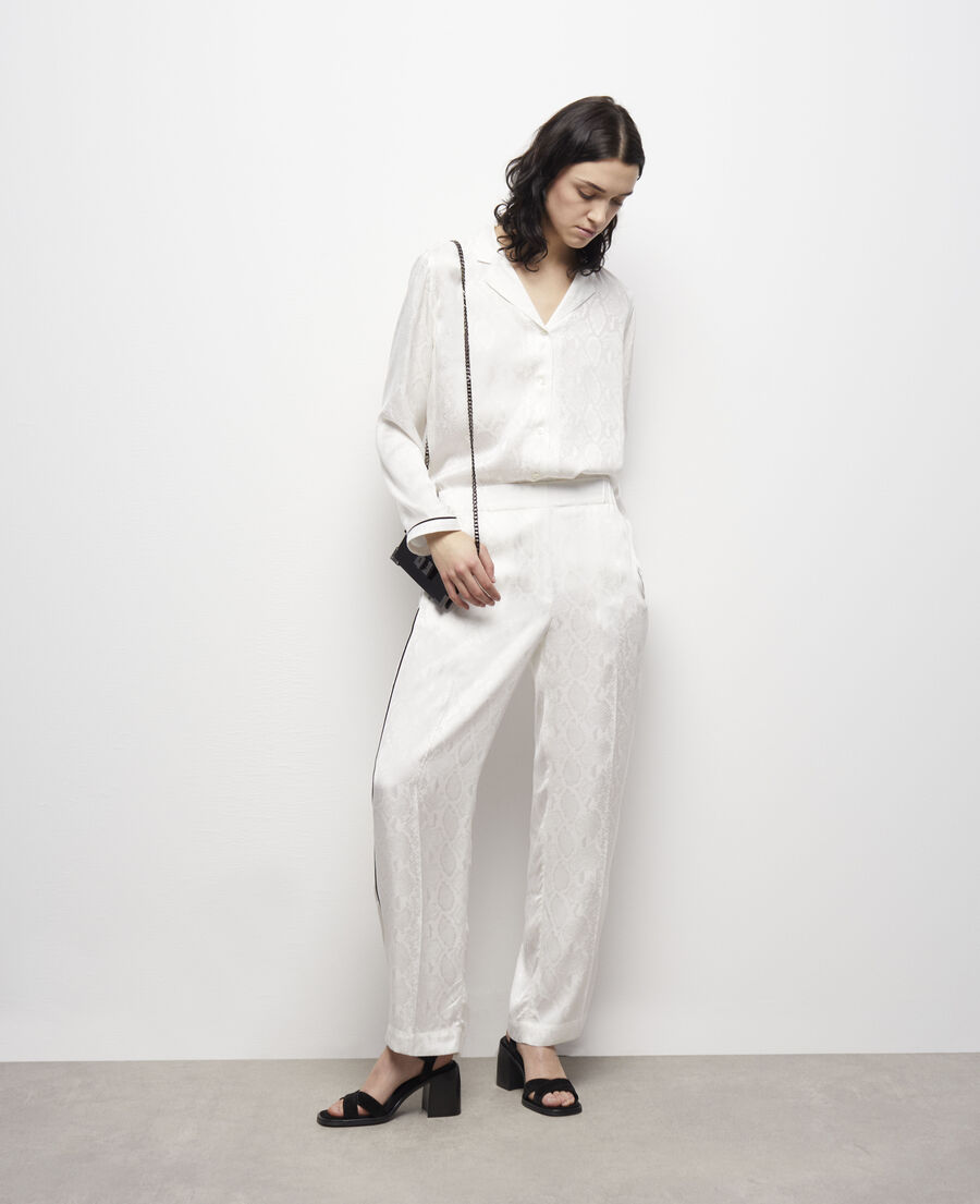 snakeskin print white satin shirt