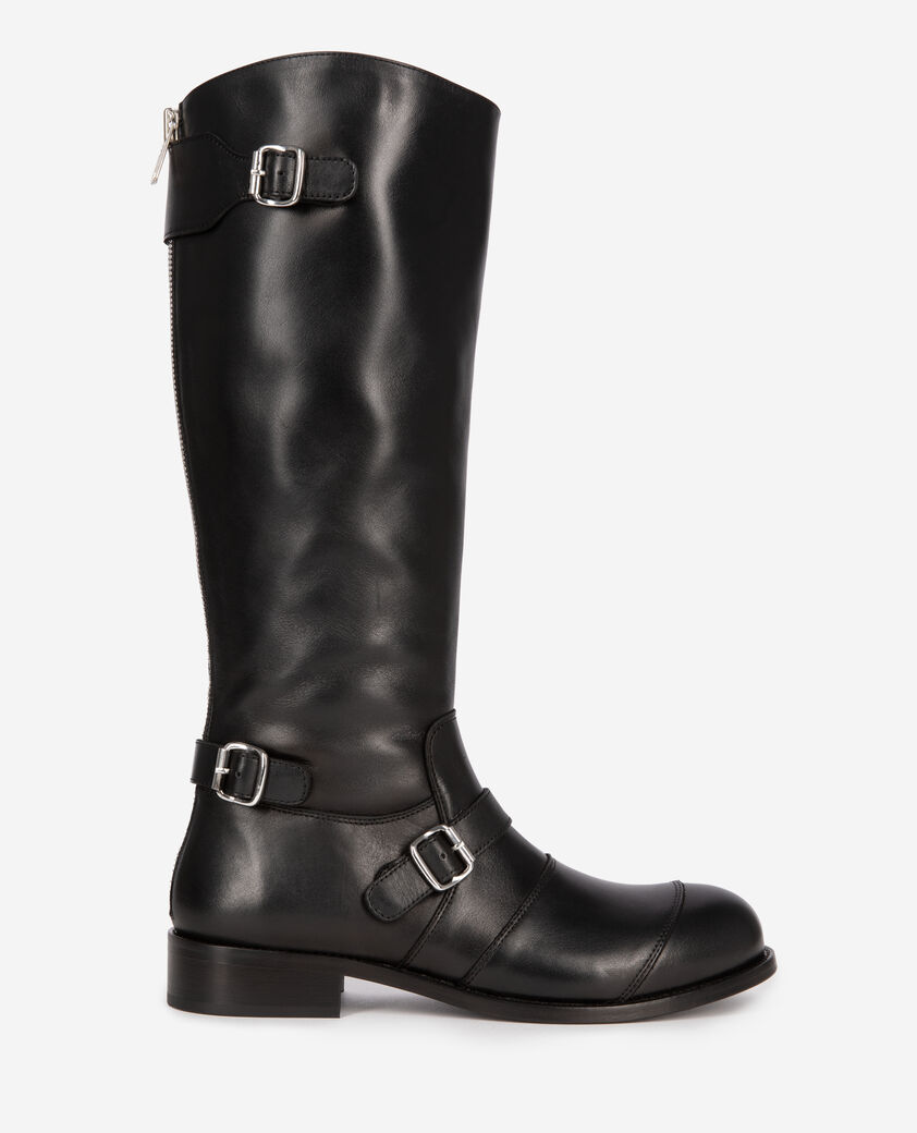 The Kooples F BLACK black leather boots with buckles