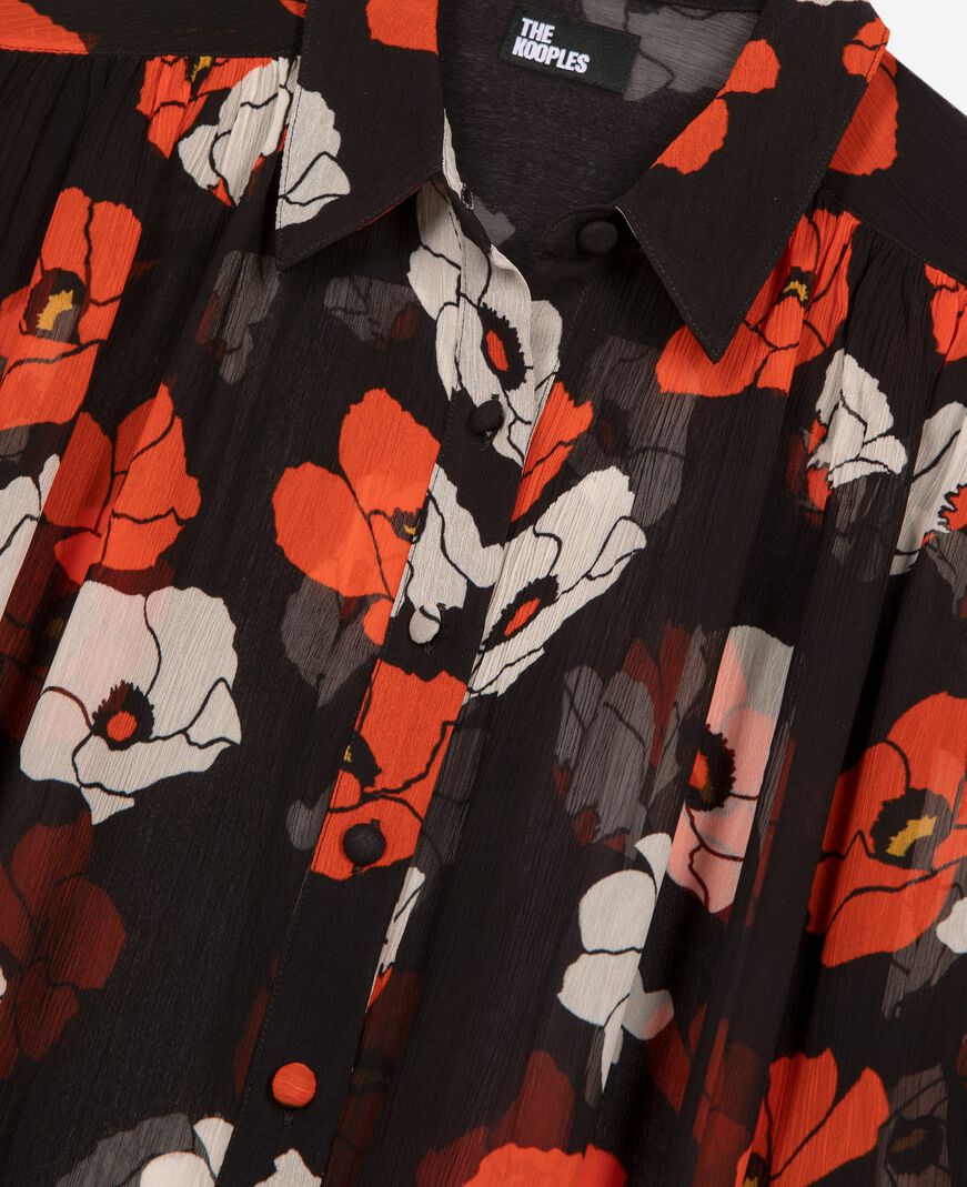 The Kooples F BLACK RED OFF WHITE loose-fitting black floral print shirt
