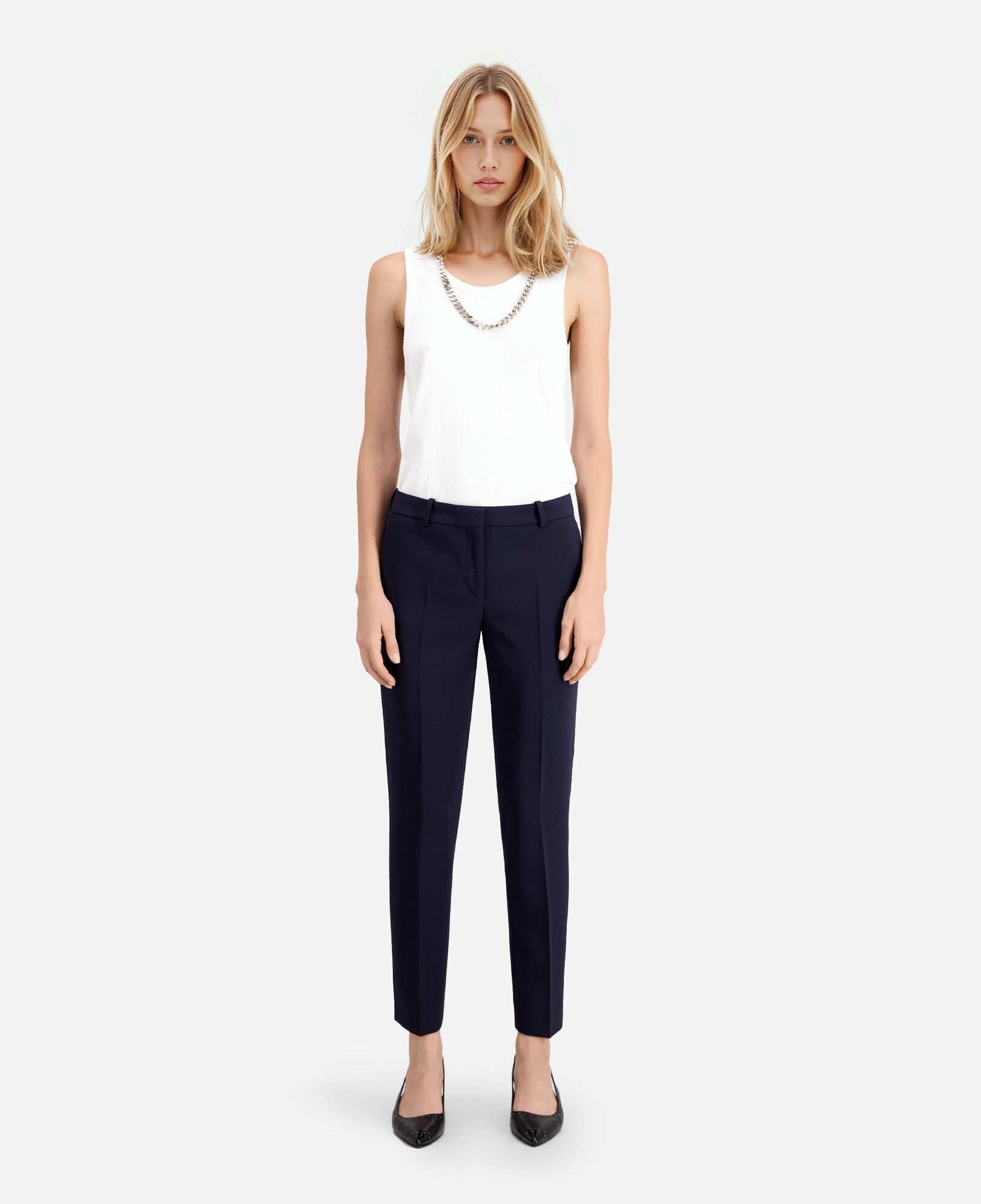 The Kooples FEMME DARK NAVY pantalon tailleur en crêpe bleu marine coupe ajustée