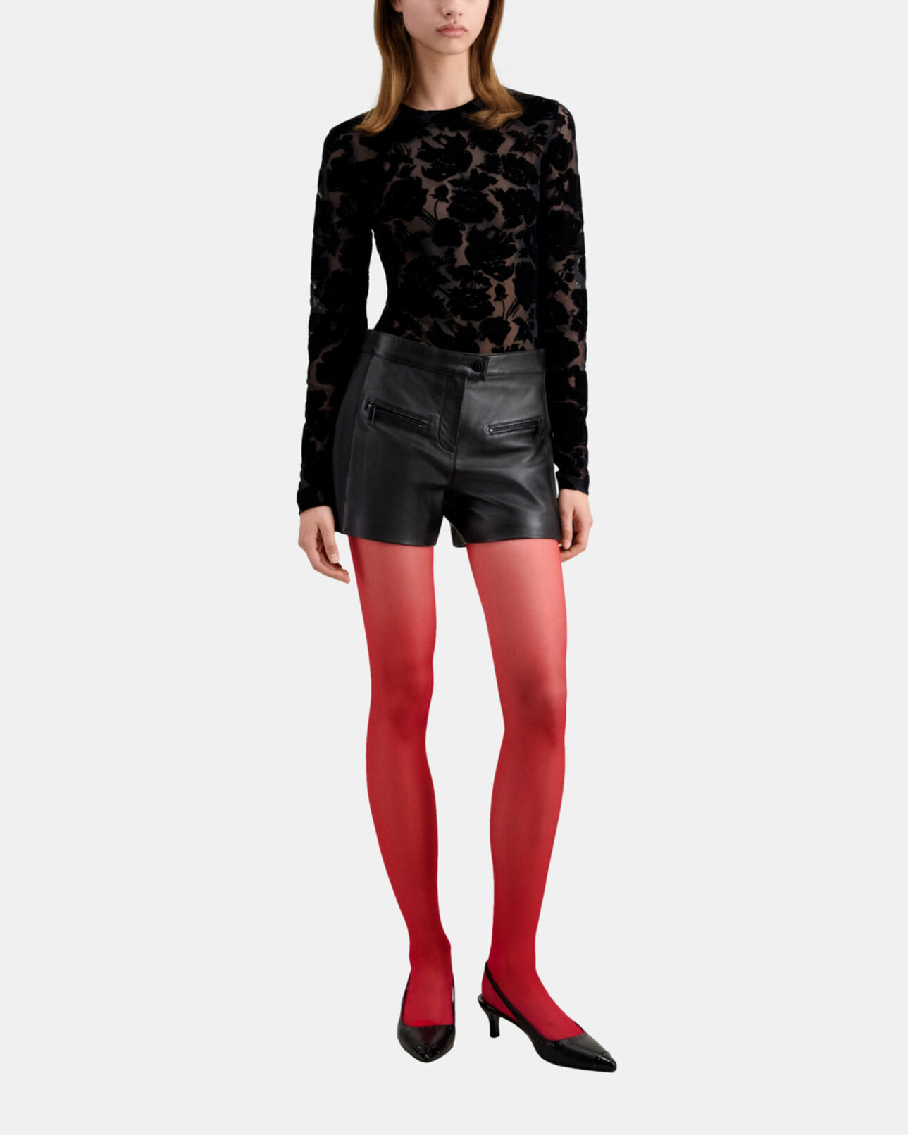 The Kooples WOMEN BLACK black leather shorts with pintuck details