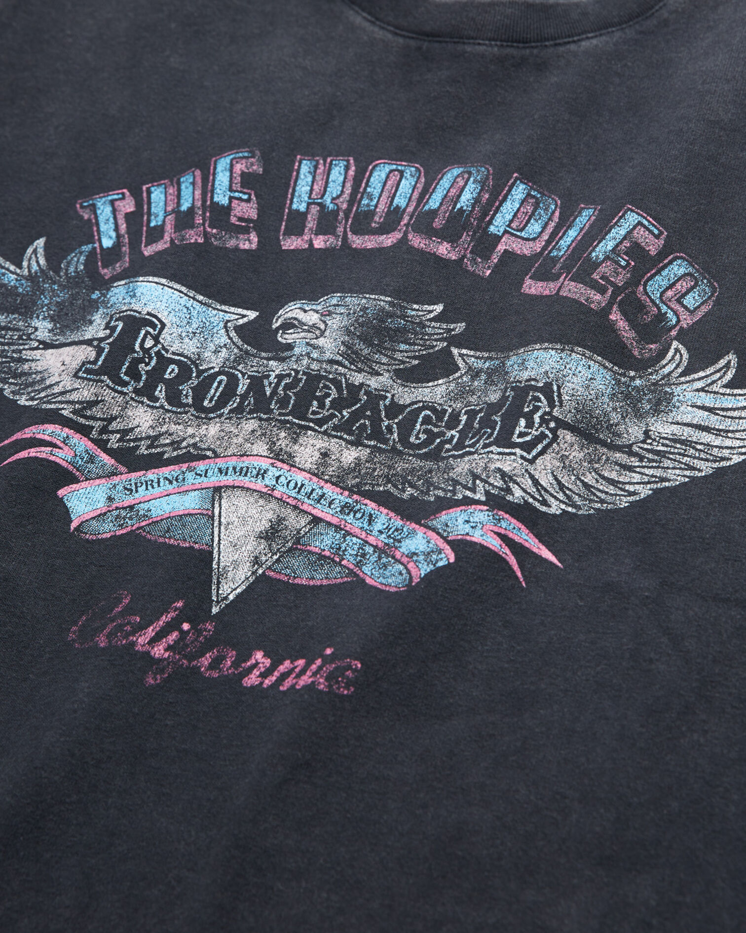 T-shirt noir délavé coton imprimé aigle, BLACK WASHED, hi-res image number null