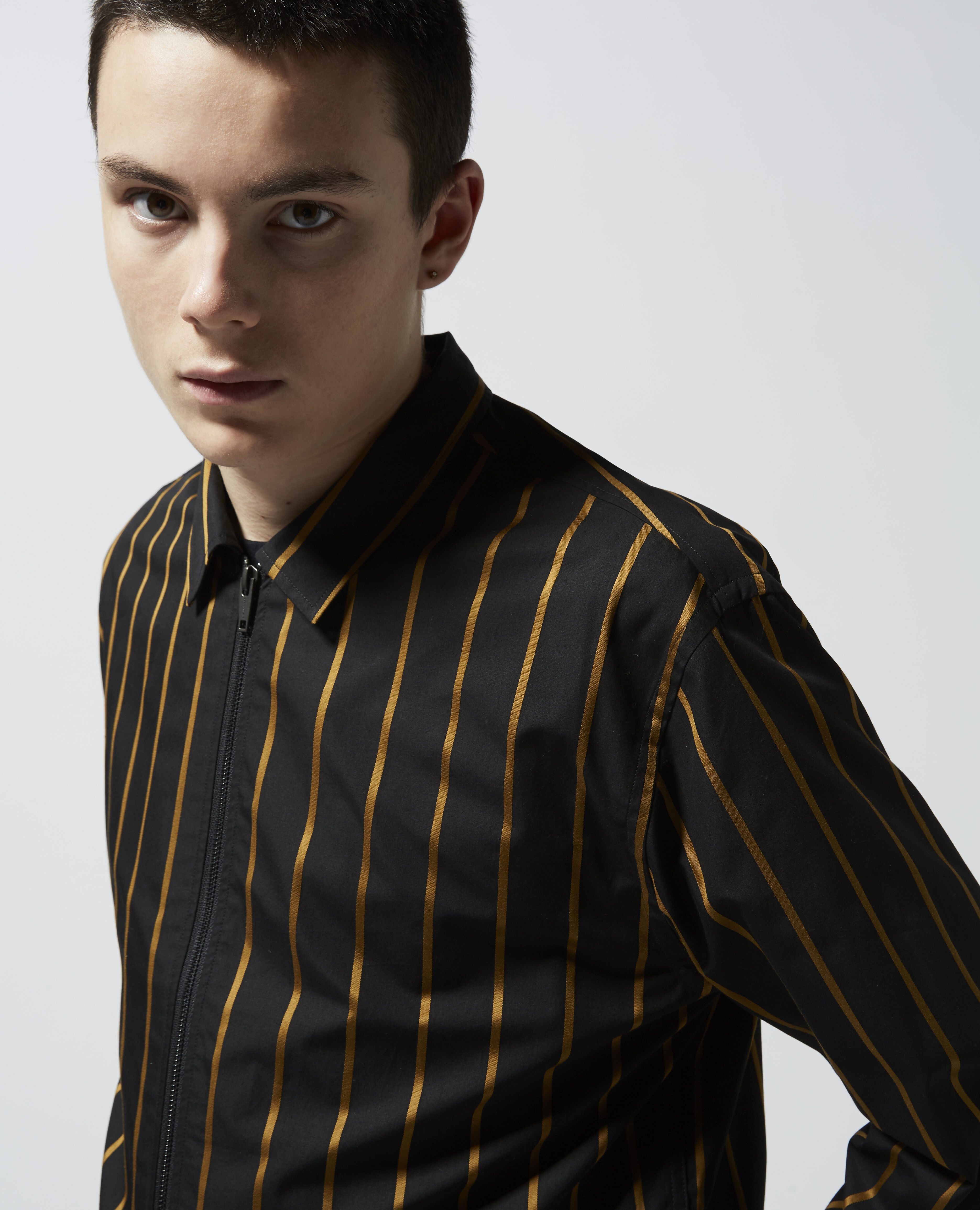Gold and black striped shirt discount