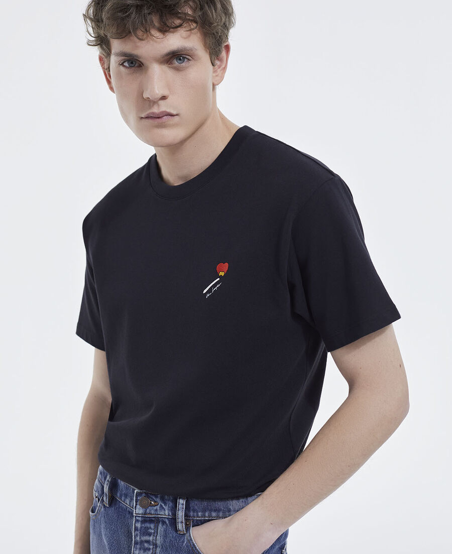 black cotton t-shirt with embroidery