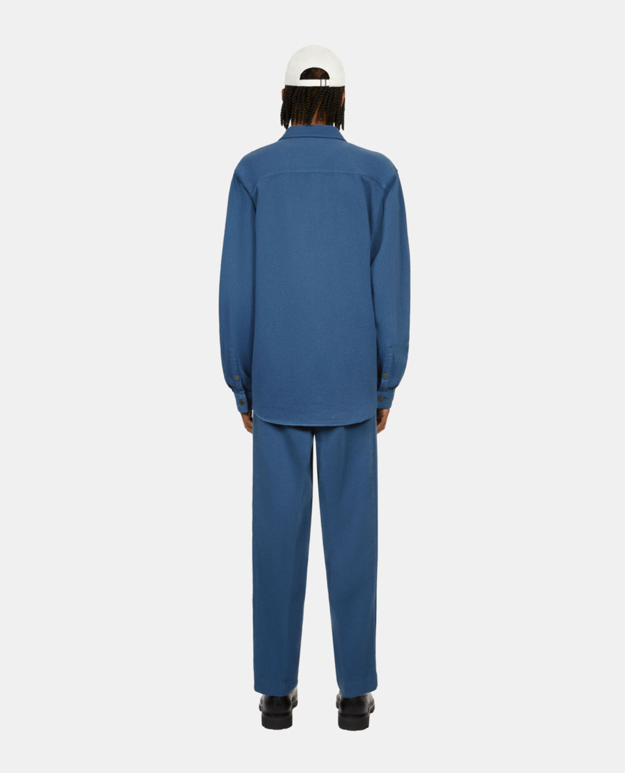 Blue linen and cotton shirt, MIDDLE NAVY, hi-res image number null
