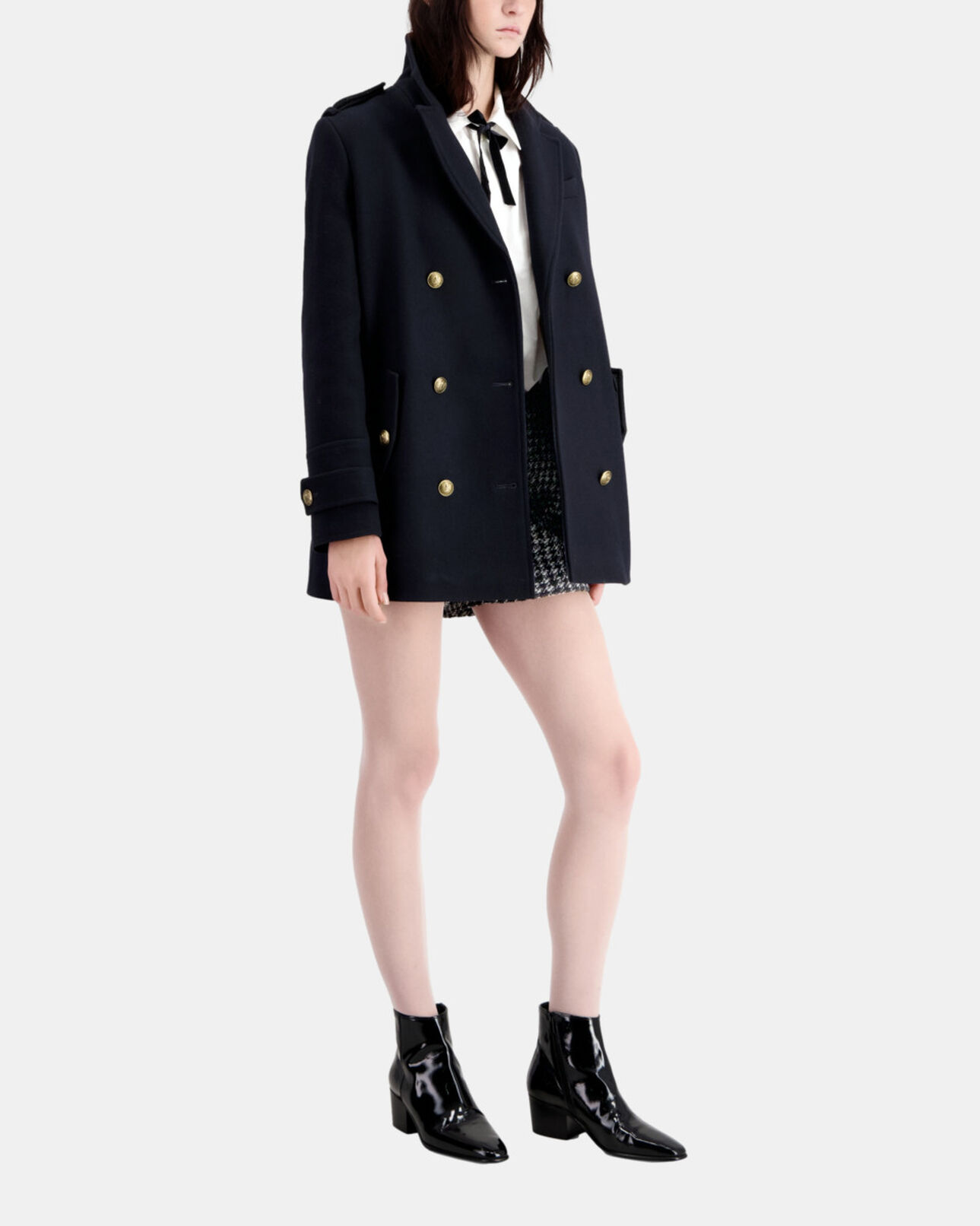 The Kooples WOMEN DARK NAVY navy blue wool-blend pea coat