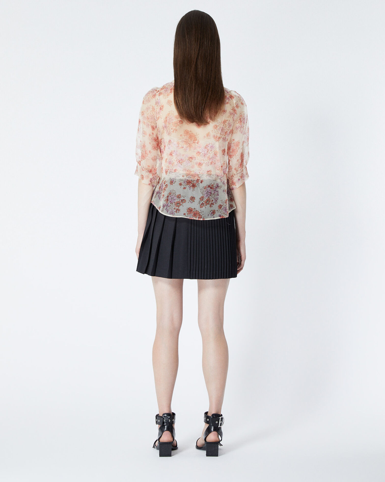 Fitted floral printed see-through top, LIGHT PINK, hi-res image number null