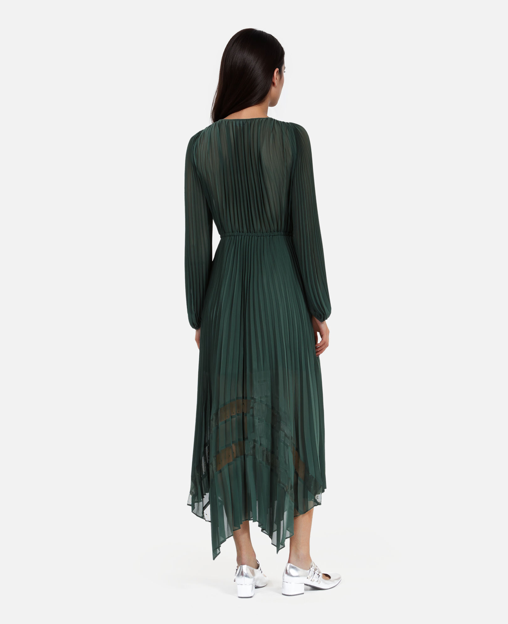 The Kooples FEMME WOOD KAKI robe longue plissée verte